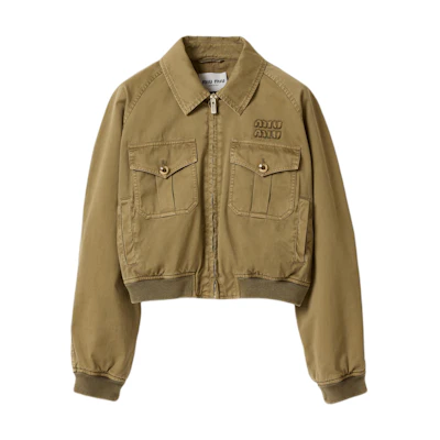 (Women) Miu Miu SS25 Olive Green Logo Embroidered Pilot Jacket ML1184-16MS-F0393-S-OOO