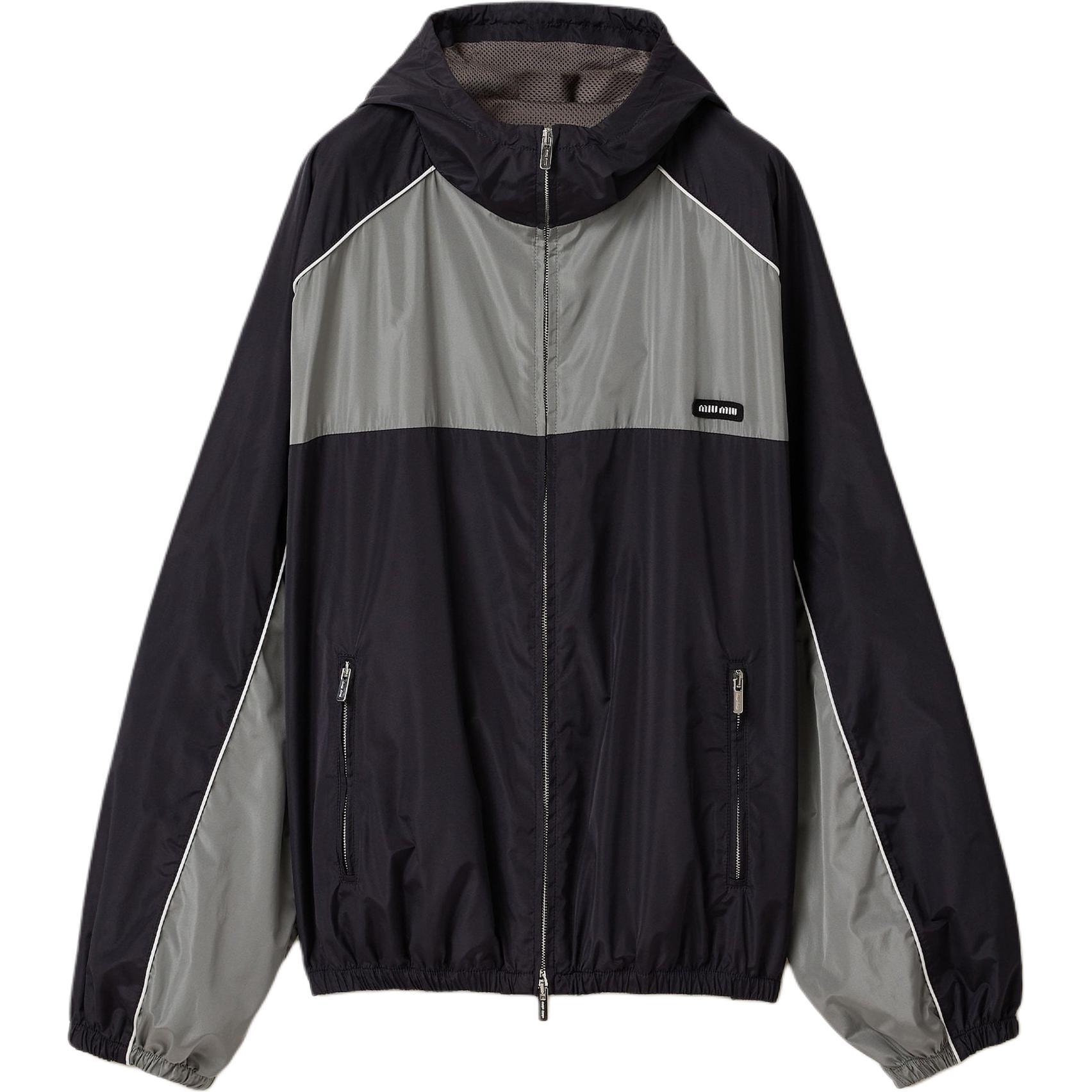 (Women) Miu Miu SS25 Striped Hooded Loose Long-Sleeve Jacket Blue ML1220-163P-F097B-S-OOO