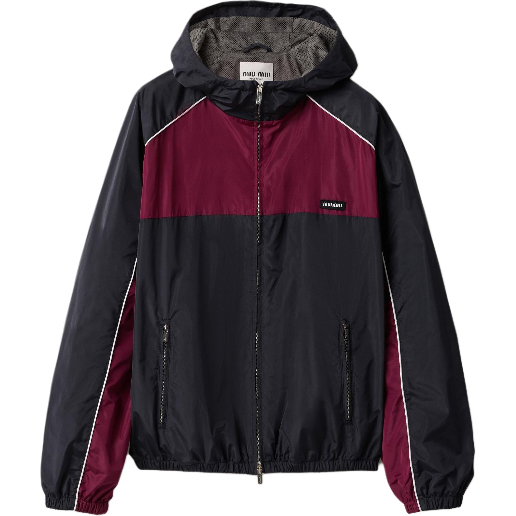 (Women) Miu Miu SS25 Striped Hooded Oversized Long-Sleeve Jacket for Women Blue Red ML1220-163P-F0W1X-S-OOO