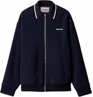 (Women) Miu Miu SS25 Summer Collection Navy Blue Knit Track Jacket ML1258-1756-F0008-S-OOO (Women) Miu Miu SS25 Summer Collection Navy Blue Knit Track Jacket ML1258-1756-F0008-S-OOO