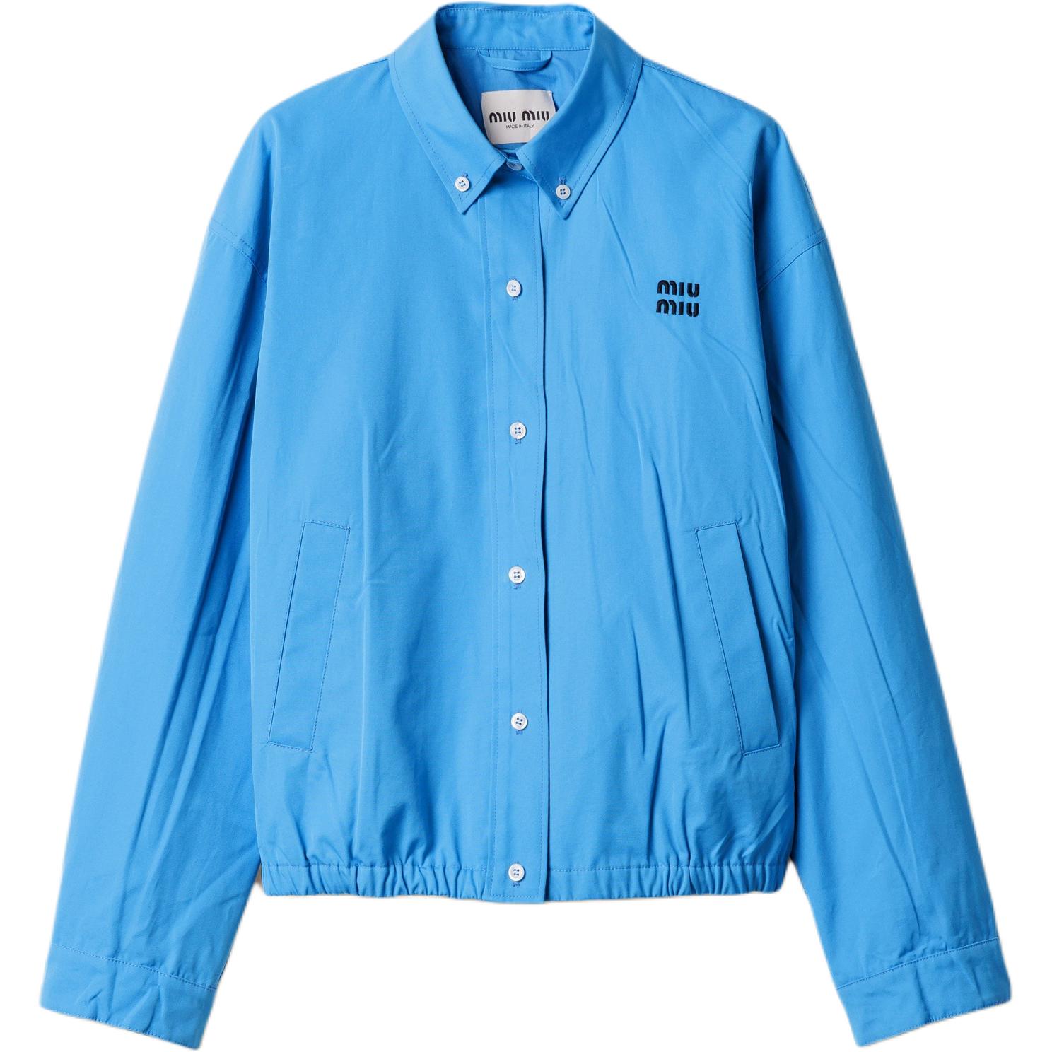 (Women) Miu Miu SS25 Summer Series Poplin Button-Up Jacket Coral Blue ML1263-1BMS-F0237-S-OOO