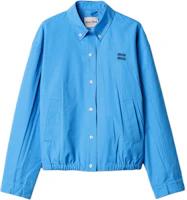 (Women) Miu Miu SS25 Summer Series Poplin Button-Up Jacket Coral Blue ML1263-1BMS-F0237-S-OOO (Women) Miu Miu SS25 Summer Series Poplin Button-Up Jacket Coral Blue ML1263-1BMS-F0237-S-OOO
