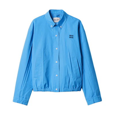 (Women) Miu Miu SS25 Summer Series Poplin Button-Up Jacket Coral Blue ML1263-1BMS-F0237-S-OOO