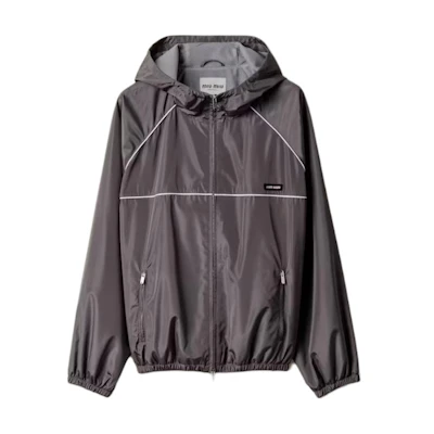 (Women) Miu Miu SS25 Summer Tech Silk Zip Jacket in Silver Gray ML1234-163N-F0024-S-OOO