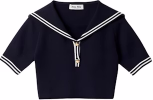 (Women) MIU MIU Striped Buttoned Sailor Collar Cropped Short Sleeve Shirt Navy MML897-14GX-F022X-S-OOO (Women) MIU MIU Striped Buttoned Sailor Collar Cropped Short Sleeve Shirt Navy MML897-14GX-F022X-S-OOO