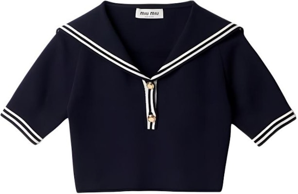 (W) MIU MIU Baju Pendek Berjalur dengan Kolar Pelaut & Butang Navy MML897-14GX-F022X-S-OOO Buy (W) MIU MIU Baju Pendek Berjalur dengan Kolar Pelaut & Butang Navy MML897-14GX-F022X-S-OOO