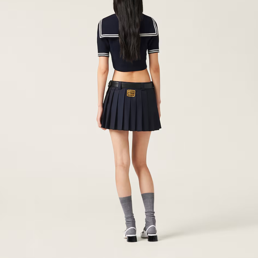 Shop (W) MIU MIU Baju Pendek Berjalur dengan Kolar Pelaut & Butang Navy MML897-14GX-F022X-S-OOO