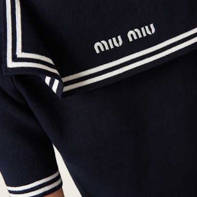(W) MIU MIU Baju Pendek Berjalur dengan Kolar Pelaut & Butang Navy MML897-14GX-F022X-S-OOO Details for (W) MIU MIU Baju Pendek Berjalur dengan Kolar Pelaut & Butang Navy MML897-14GX-F022X-S-OOO
