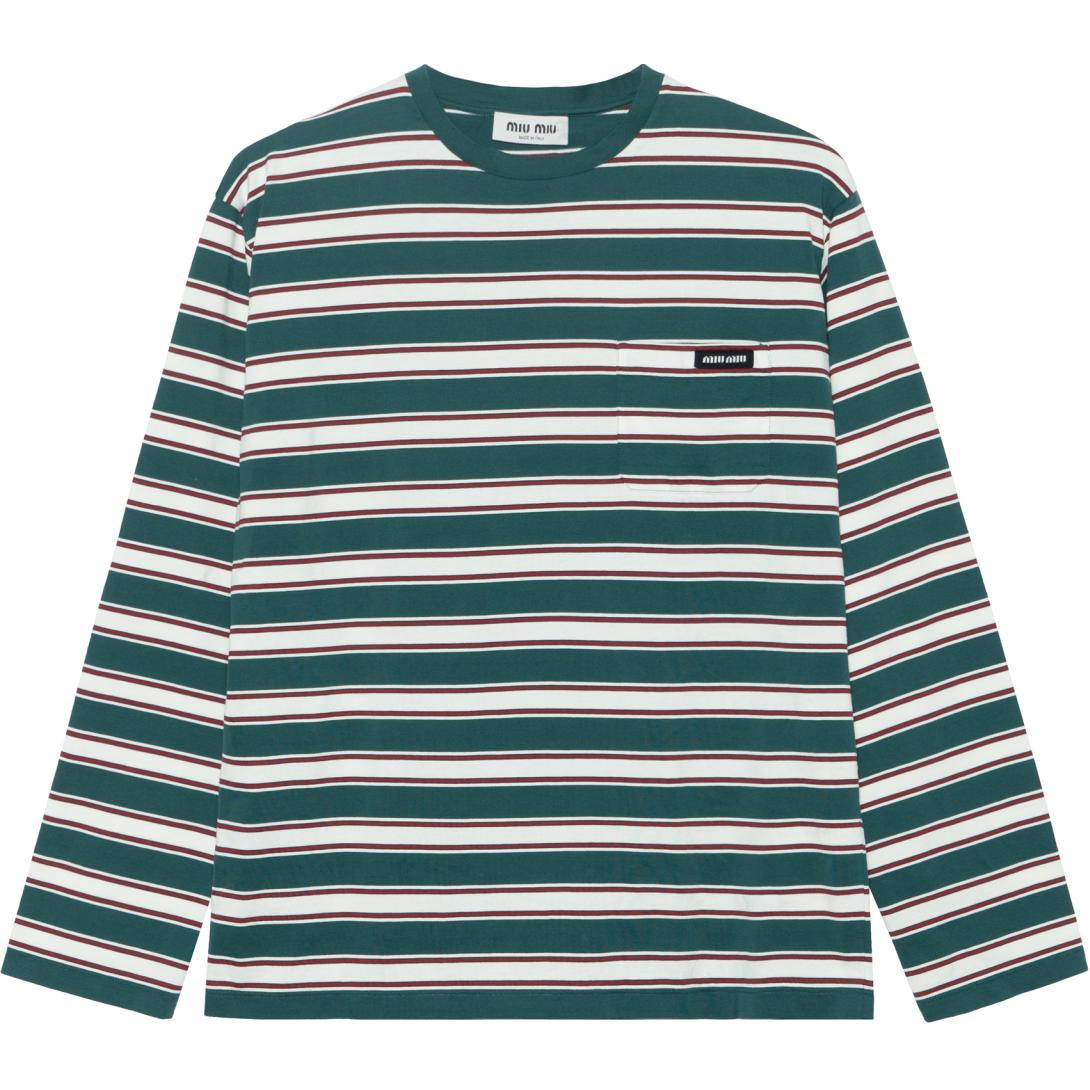 (Women) MIU MIU Striped Crewneck Short Sleeve T-Shirt Green Women MJL014-14RT-F03UD-S-OOO