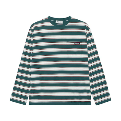 (Women) MIU MIU Striped Crewneck Short Sleeve T-Shirt Green Women MJL014-14RT-F03UD-S-OOO