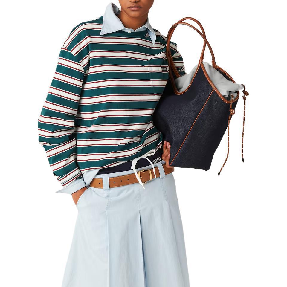 Shop (W) MIU MIU 条纹圆领短袖T恤 绿色 女款 MJL014-14RT-F03UD-S-OOO