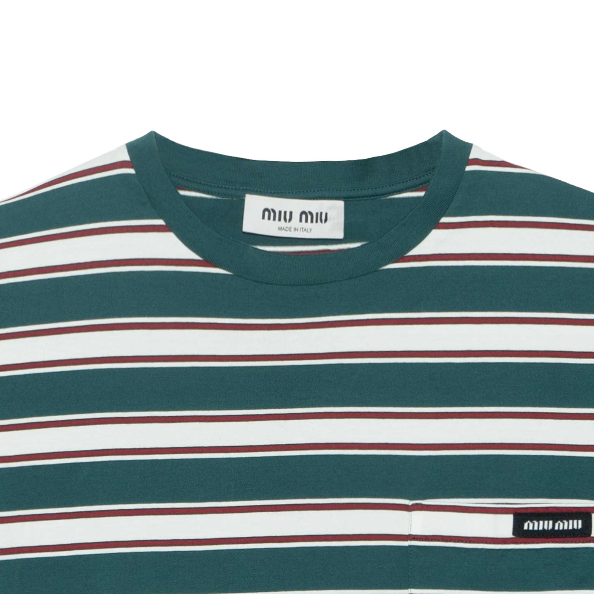 Sizing (W) MIU MIU 条纹圆领短袖T恤 绿色 女款 MJL014-14RT-F03UD-S-OOO