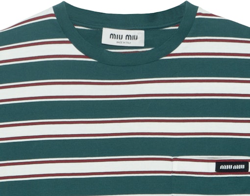 (W) MIU MIU 条纹圆领短袖T恤 绿色 女款 MJL014-14RT-F03UD-S-OOO Sizing (W) MIU MIU 条纹圆领短袖T恤 绿色 女款 MJL014-14RT-F03UD-S-OOO