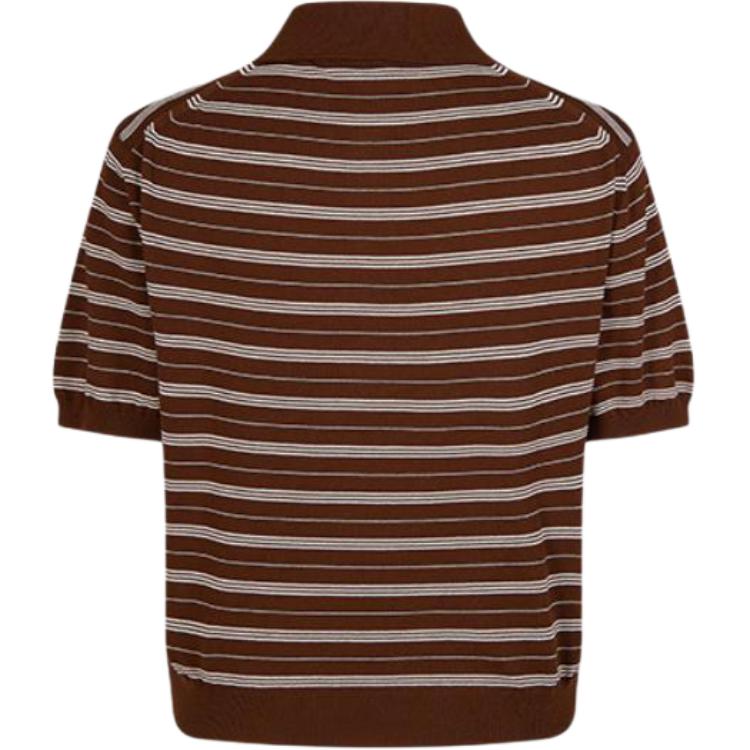 Lookbook (W) MIU MIU Polo Lengan Pendek Jalur Coklat Baju Kasual MML949-140V-F0324