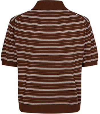 (W) MIU MIU Polo Lengan Pendek Jalur Coklat Baju Kasual MML949-140V-F0324 Lookbook (W) MIU MIU Polo Lengan Pendek Jalur Coklat Baju Kasual MML949-140V-F0324