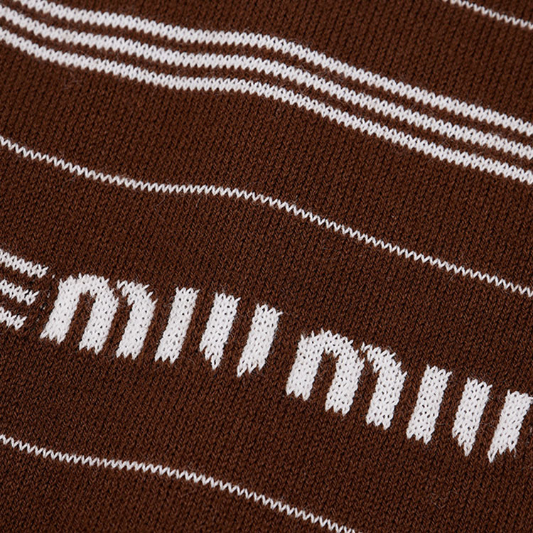 Shop (W) MIU MIU Polo Lengan Pendek Jalur Coklat Baju Kasual MML949-140V-F0324