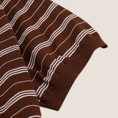 (W) MIU MIU Polo Lengan Pendek Jalur Coklat Baju Kasual MML949-140V-F0324 Details for (W) MIU MIU Polo Lengan Pendek Jalur Coklat Baju Kasual MML949-140V-F0324