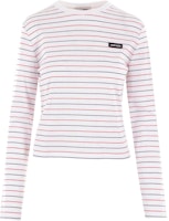 (Women) MIU MIU Striped Logo Patch Long Sleeve Pink Crewneck T-Shirt SS24 Women. MJL995-14EU-F0009-S-OOO (Women) MIU MIU Striped Logo Patch Long Sleeve Pink Crewneck T-Shirt SS24 Women. MJL995-14EU-F0009-S-OOO