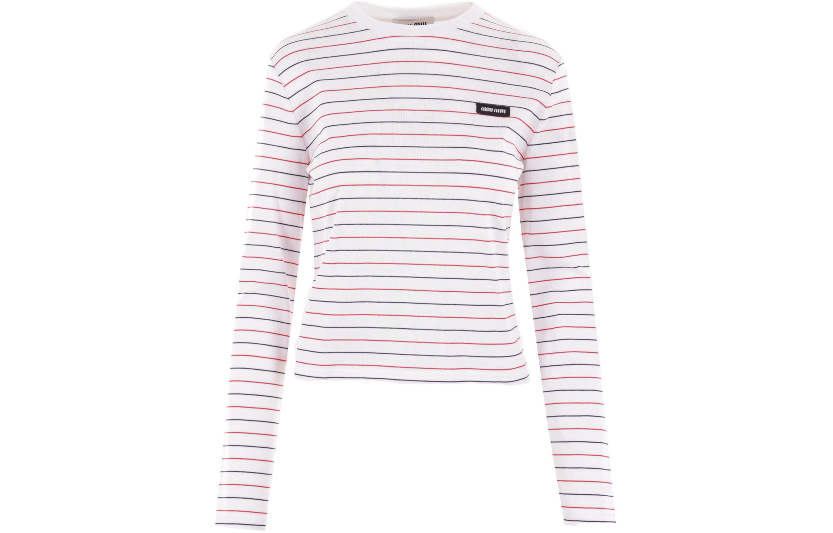 Order (W) Camiseta MIU MIU Rosa de Manga Larga con Logo a Rayas para Mujer SS24. MJL995-14EU-F0009-S-OOO