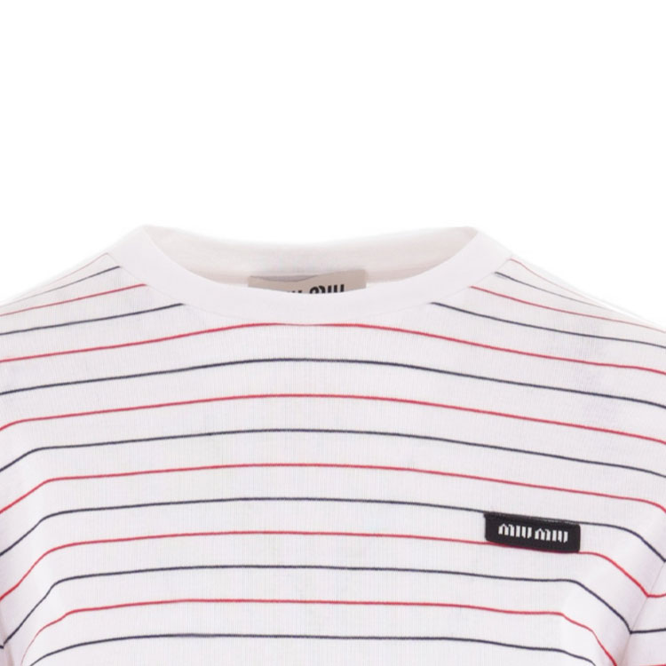 Shop (W) Camiseta MIU MIU Rosa de Manga Larga con Logo a Rayas para Mujer SS24. MJL995-14EU-F0009-S-OOO