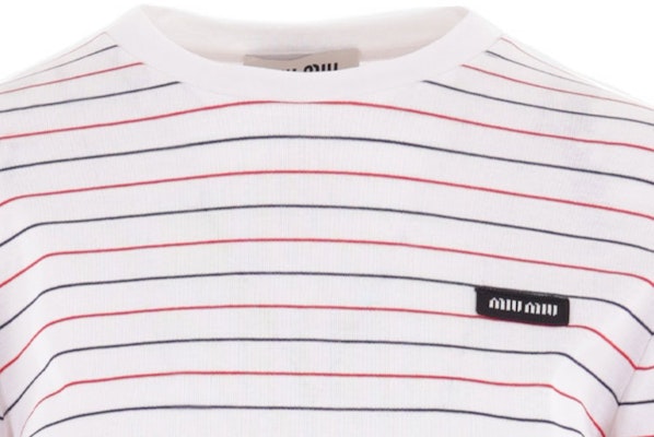 (W) Camiseta MIU MIU Rosa de Manga Larga con Logo a Rayas para Mujer SS24. MJL995-14EU-F0009-S-OOO Shop (W) Camiseta MIU MIU Rosa de Manga Larga con Logo a Rayas para Mujer SS24. MJL995-14EU-F0009-S-OOO
