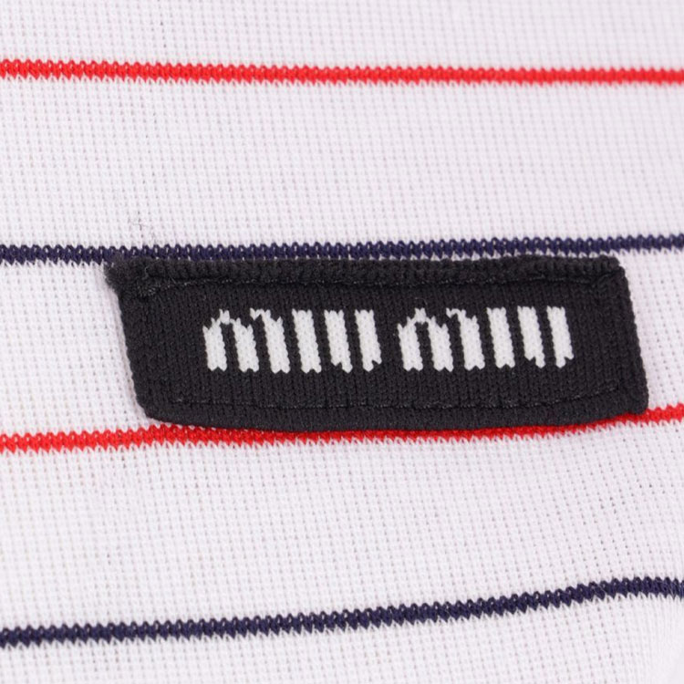 Sizing (W) Camiseta MIU MIU Rosa de Manga Larga con Logo a Rayas para Mujer SS24. MJL995-14EU-F0009-S-OOO