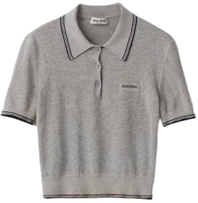 (W) MIU MIU Kemeja Polo Lengan Pendek Logo Berjalur Kelabu. MML956-15BL-F03UI-S-OOO Order (W) MIU MIU Kemeja Polo Lengan Pendek Logo Berjalur Kelabu. MML956-15BL-F03UI-S-OOO