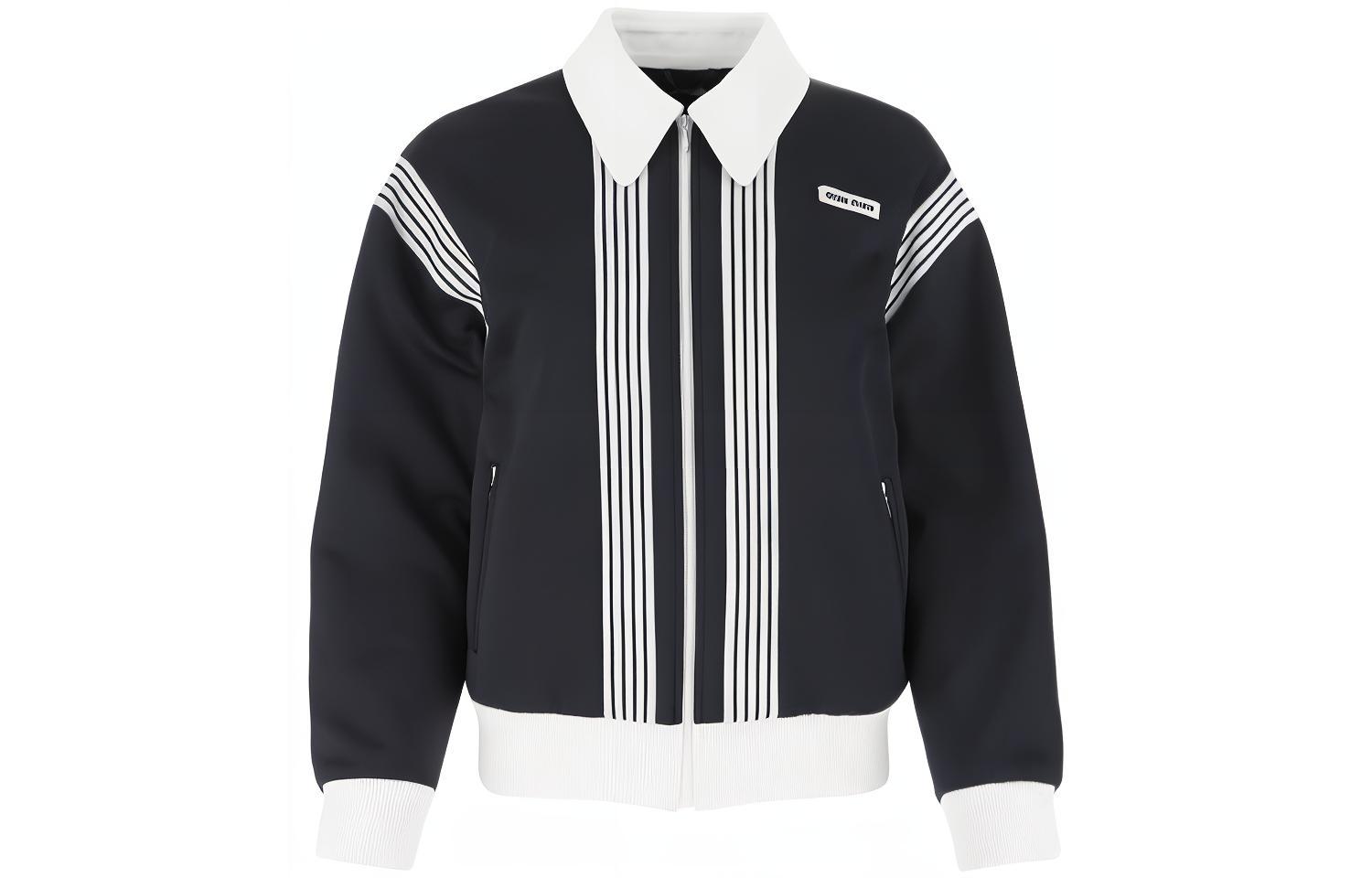 (Women) Miu Miu Striped Logo Zipper Jacket with Casual Collar - Multicolor MJL757-1ZFP-F0008