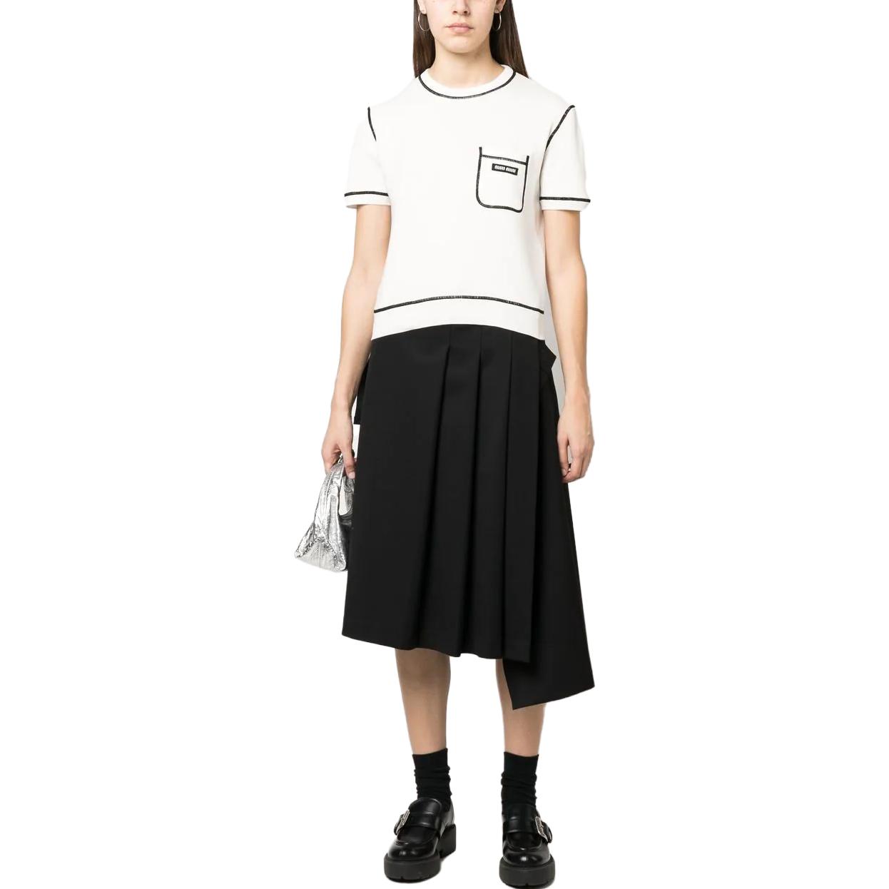 (Women) MIU MIU Striped Print Crewneck Knitted Short Sleeve T-Shirt Women White SS23 MML743-12ZK-F0964 圖 3