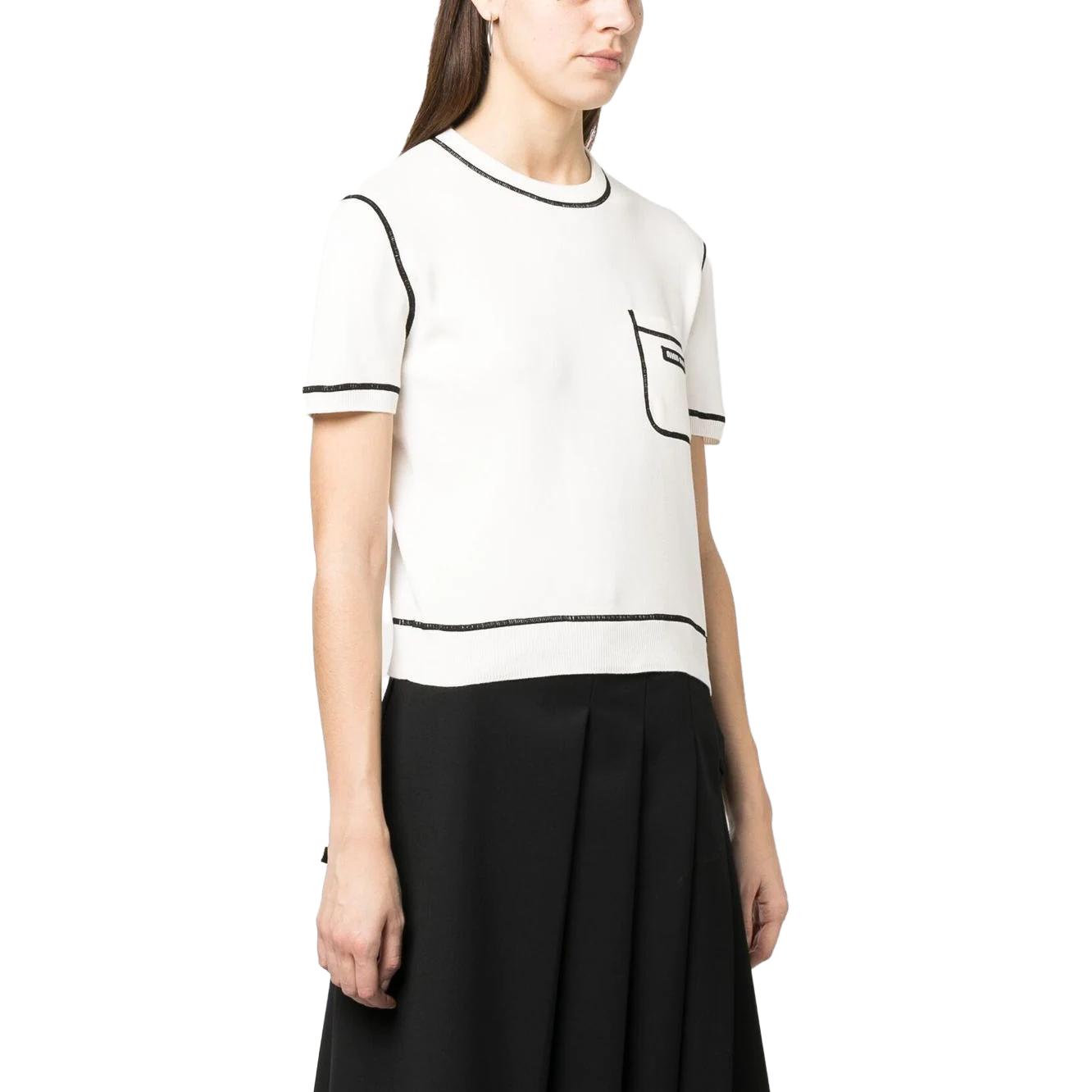 (Women) MIU MIU Striped Print Crewneck Knitted Short Sleeve T-Shirt Women White SS23 MML743-12ZK-F0964 圖 5