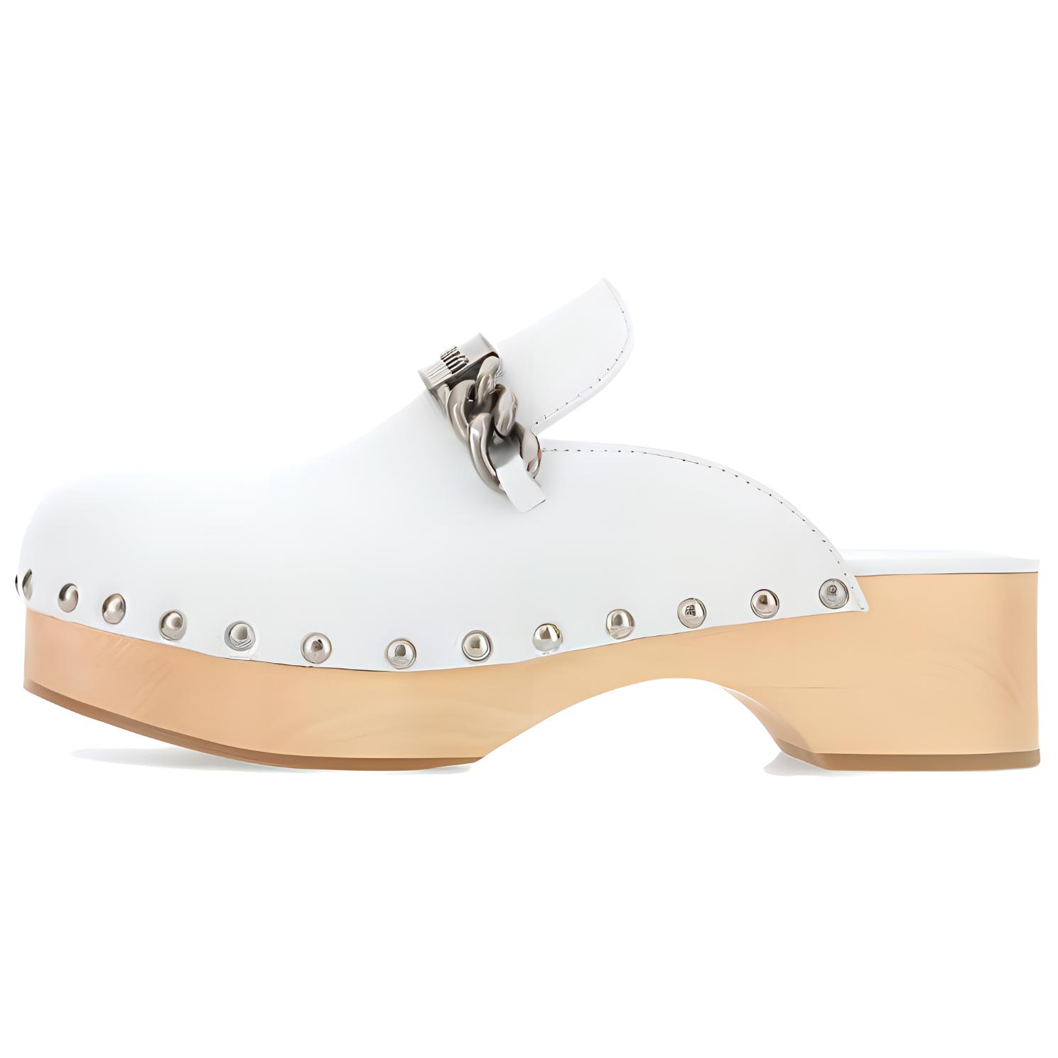 (W) MIU MIU Studded Leather Sandals 'White Fashion'