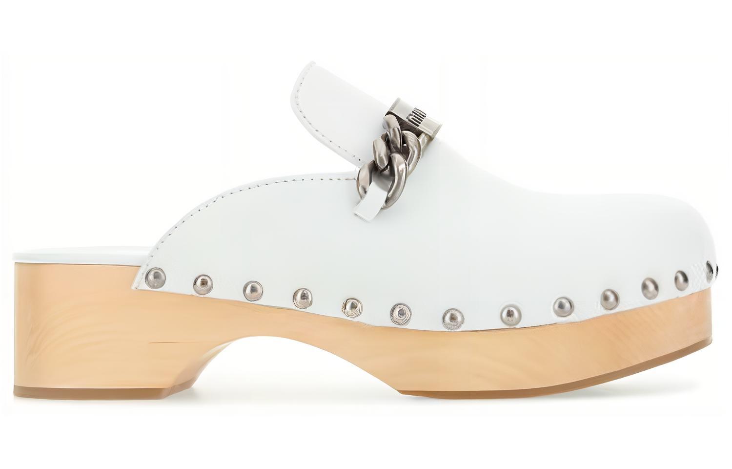 (W) MIU MIU Studded Leather Sandals 'White Fashion' 圖 2