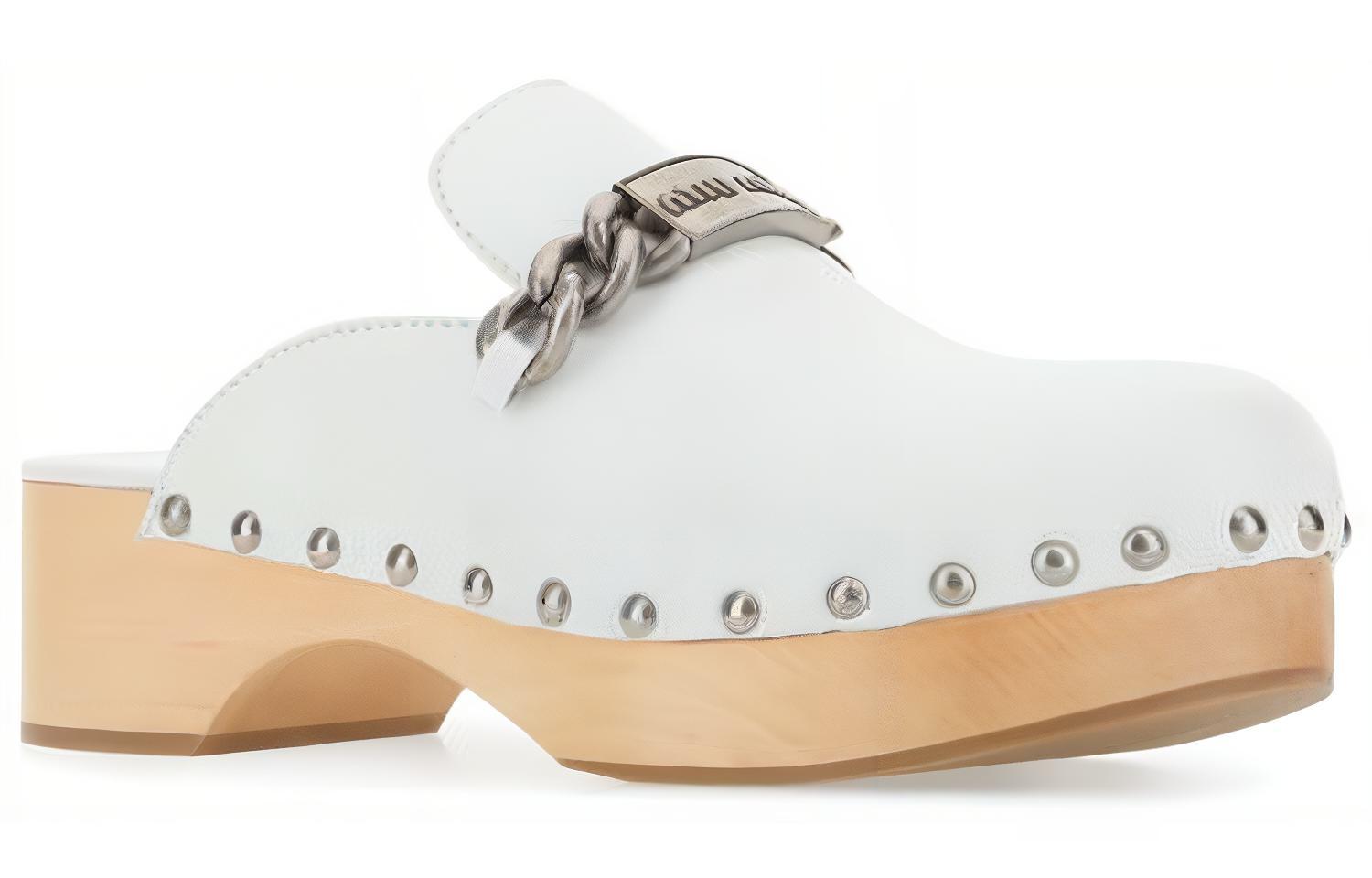 (W) MIU MIU Studded Leather Sandals 'White Fashion' 圖 3