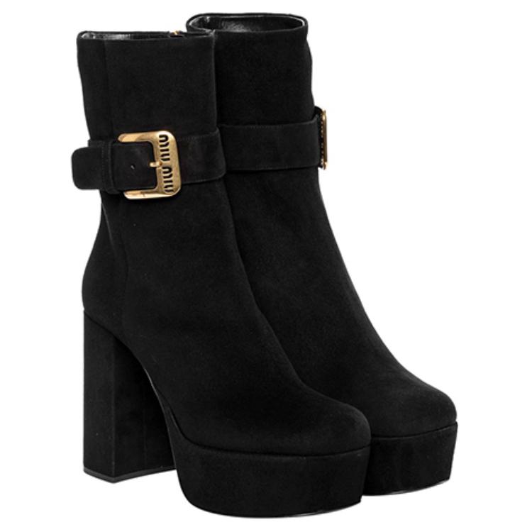 Lookbook (W) MIU MIU Suede Calfskin Chunky Heel Booties 'Hitam' - Sepatu Boot Hak Tebal 5UP065_008_F0002_F_110