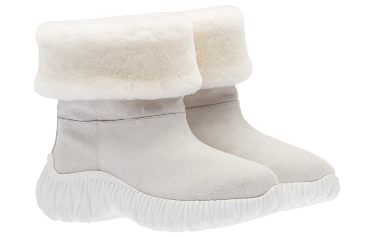 (W) MIU MIU Suede Fold-Over Snow Boots 'White' 圖 3