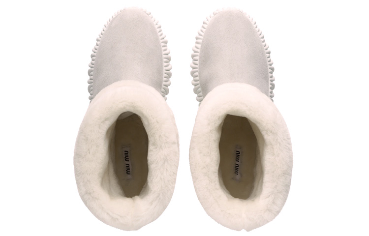 (W) MIU MIU Suede Fold-Over Snow Boots 'White' 圖 4