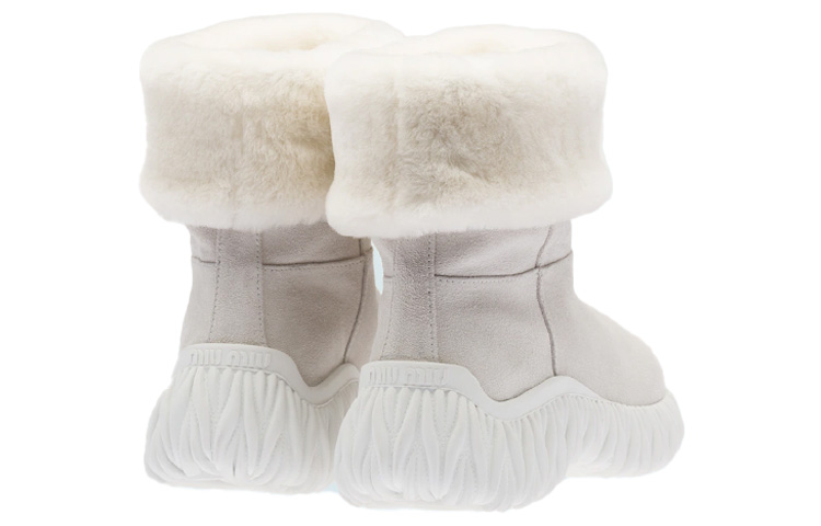 (W) MIU MIU Suede Fold-Over Snow Boots 'White' 圖 5