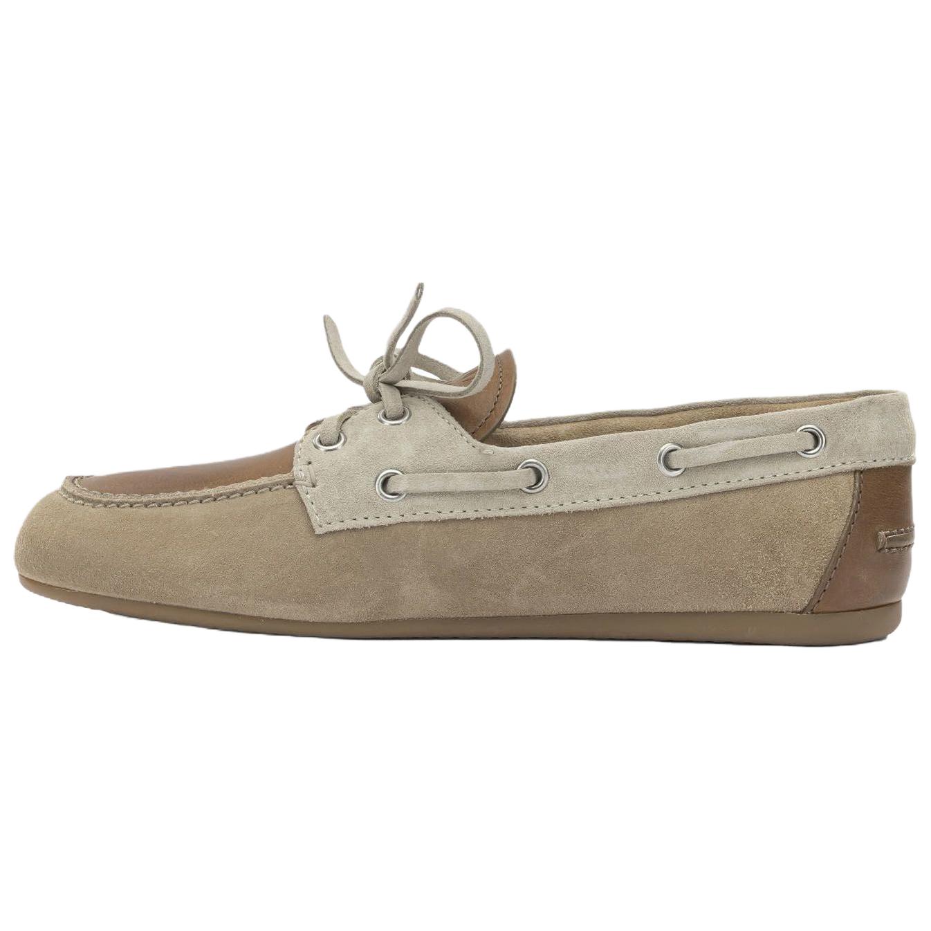 (Women) MIU MIU Suede Lace-Up Loafers Beige Casual Leather Shoes. 5D123E_3K0_FF05B_S_F005