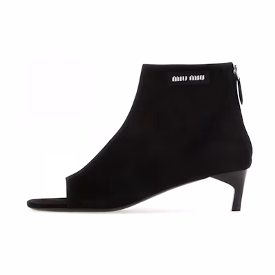 (W) MIU MIU Suede Peep-Toe Zip Ankle Boots 'Black'