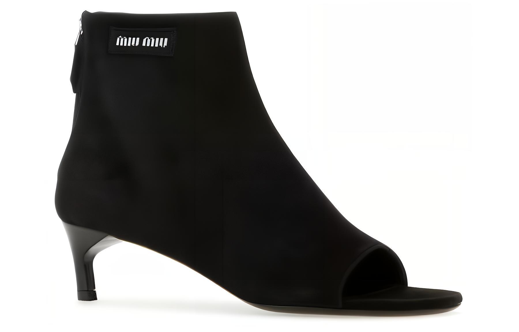 (W) MIU MIU Suede Peep-Toe Zip Ankle Boots 'Black' 圖 2
