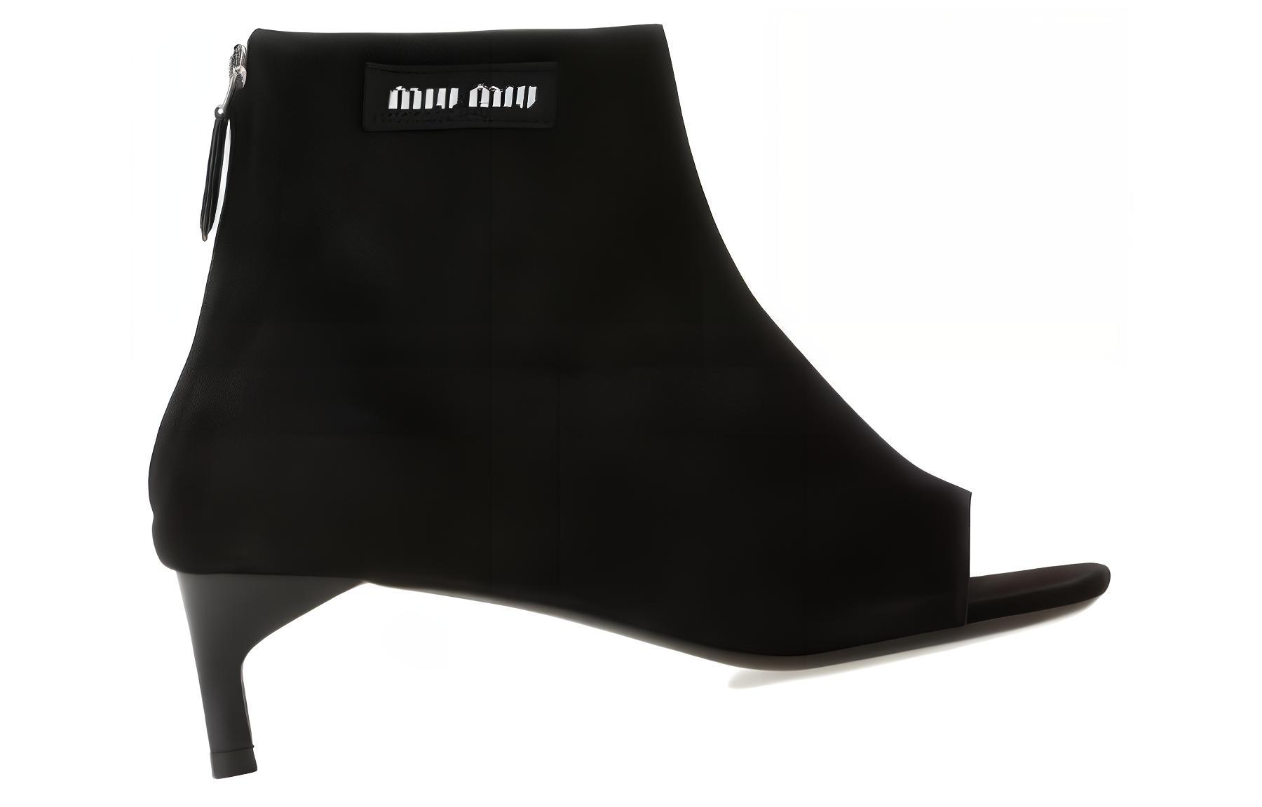 (W) MIU MIU Suede Peep-Toe Zip Ankle Boots 'Black' 圖 3