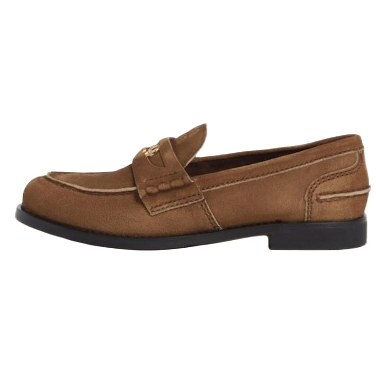 (Women) MIU MIU Suede Round-Toe Slip-On Coin Loafers Brown 5D773D_Z5O_F0401_F_020