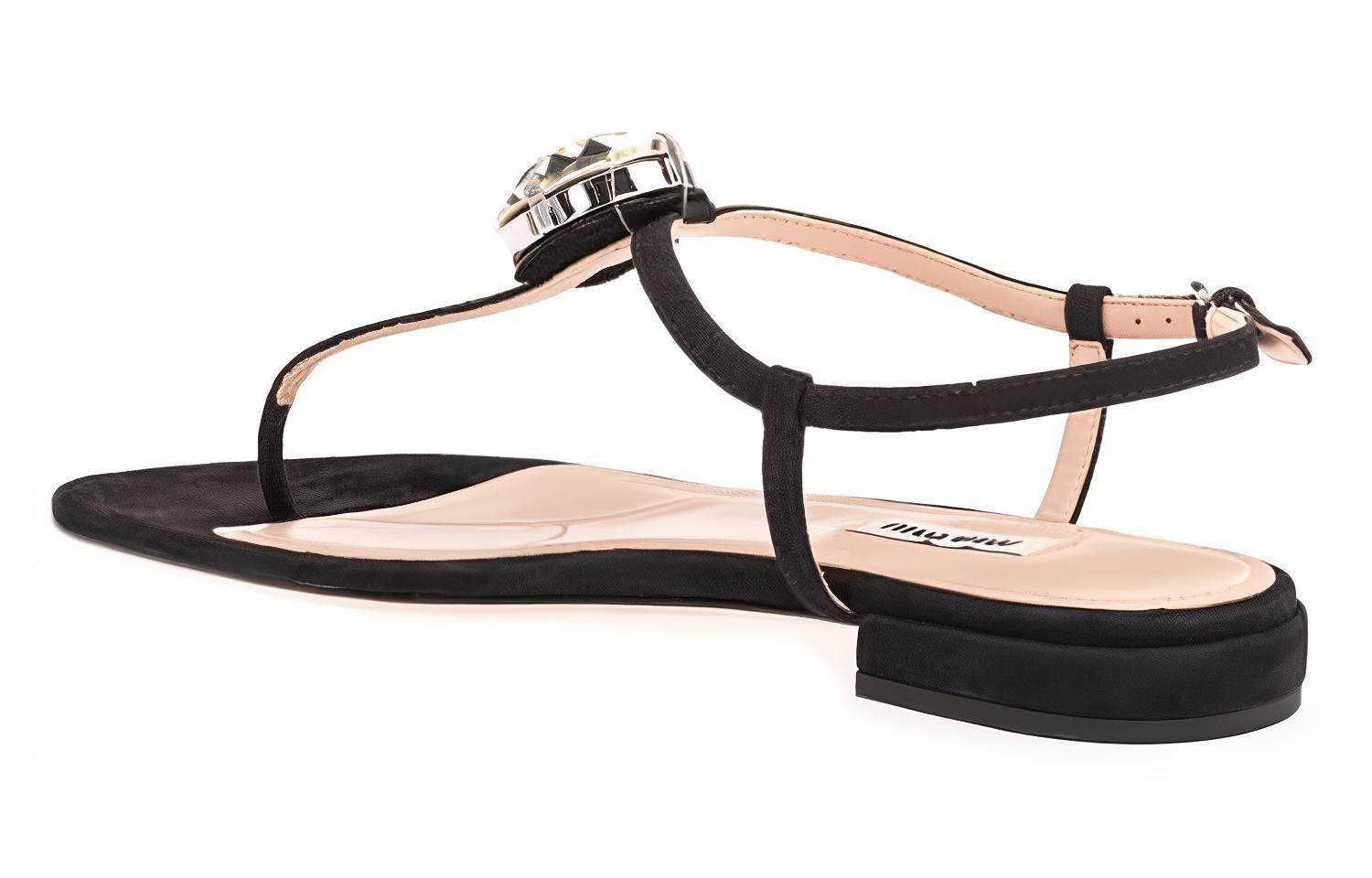 (W) MIU MIU T-Strap Leather Sandals 'Black' 圖 4