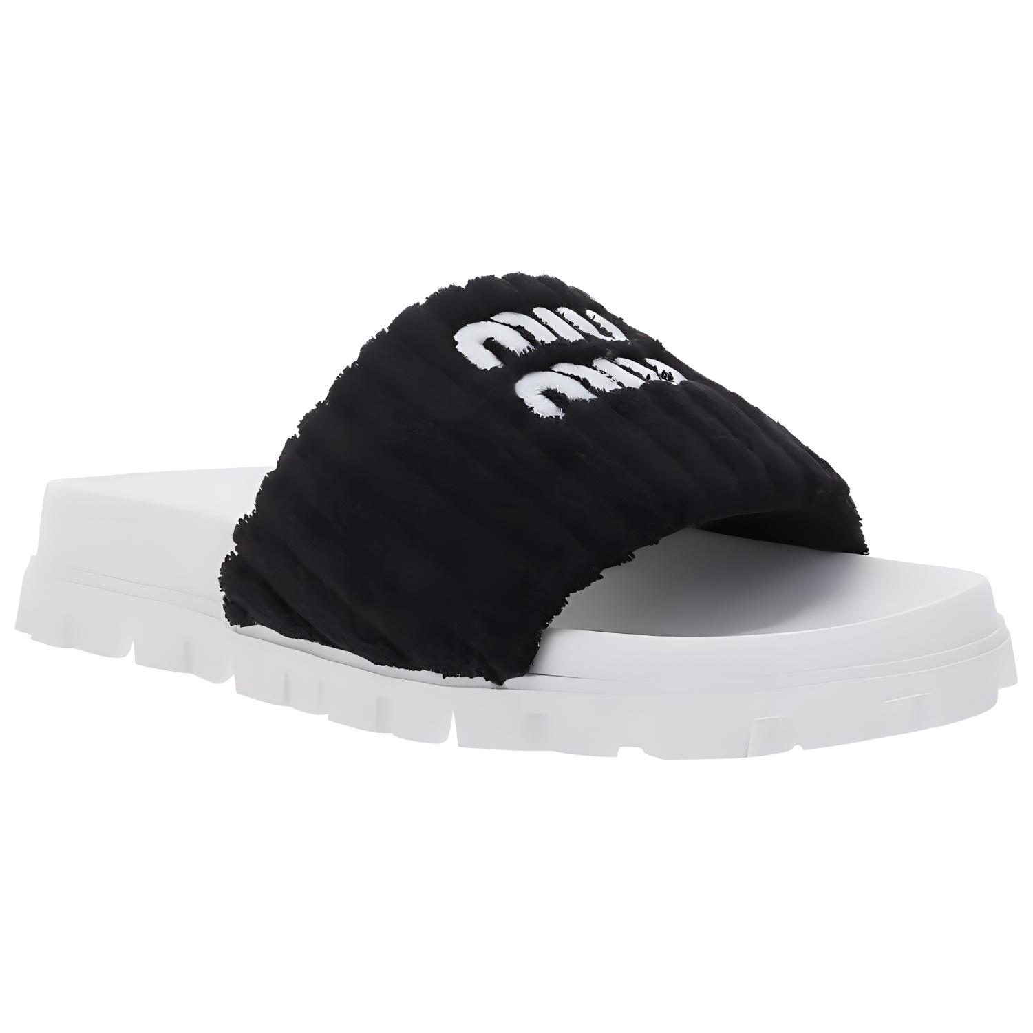 Lookbook (W) 缪缪黑色毛巾布时尚拖鞋 5XX542_2LH_F0002_F_010