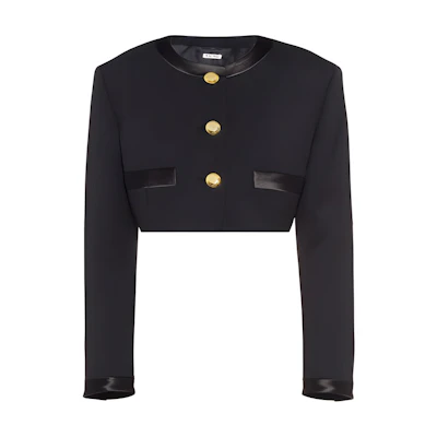 (Women) MIU MIU Textured Cropped Jacket for Women - Black. MH175-81R1-F0002