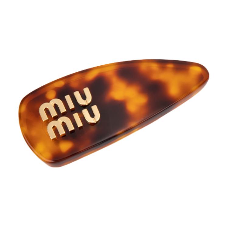 Order (W) 미우미우 토터스쉘 로고 장식 여성용 헤어클립. 5IF150_2CPX_F03WH