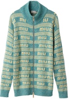 (Women) MIU MIU Turquoise Knit Cardigan with Letter Inlay and Zipper. MMF837-138E-F0136-S-OOO (Women) MIU MIU Turquoise Knit Cardigan with Letter Inlay and Zipper. MMF837-138E-F0136-S-OOO