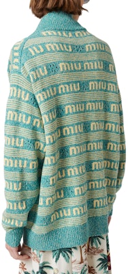 (W) MIU MIU Kardigan Rajut Turquoise dengan Huruf Inlay dan Zip. MMF837-138E-F0136-S-OOO Shop (W) MIU MIU Kardigan Rajut Turquoise dengan Huruf Inlay dan Zip. MMF837-138E-F0136-S-OOO