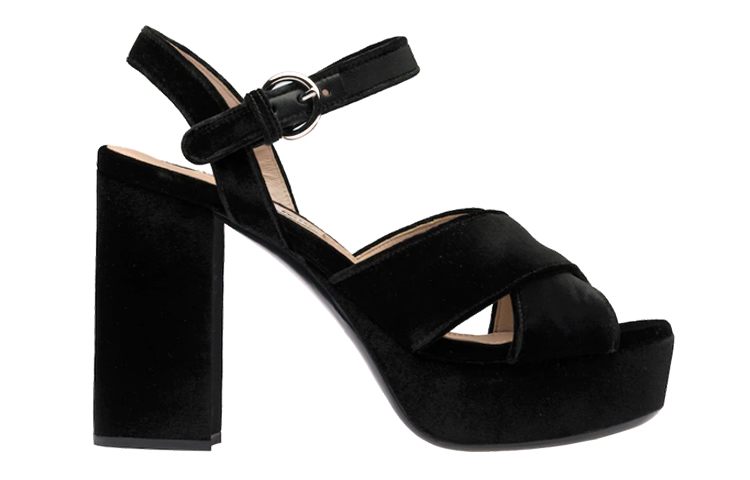 (W) MIU MIU Velvet Leather Platform High Heel Sandal 'Black' 圖 2