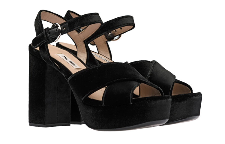 (W) MIU MIU Velvet Leather Platform High Heel Sandal 'Black' 圖 3